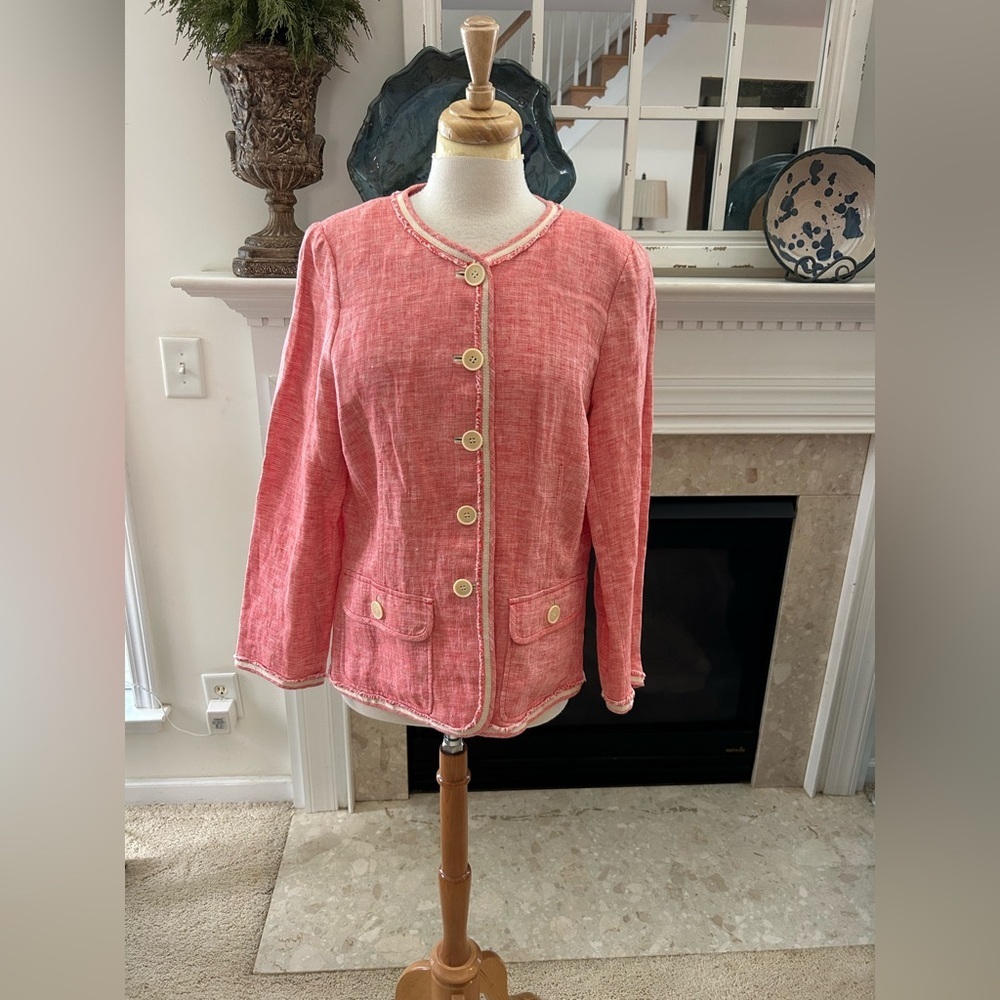 Lafayette 148 New York Coral Textured Linen Jacket